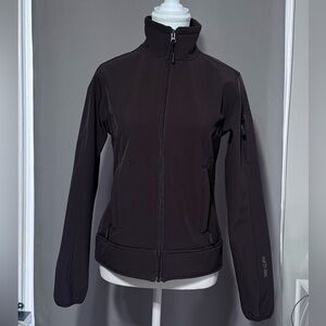 Women's Brown Utility Softshell Jacket with High Collar
